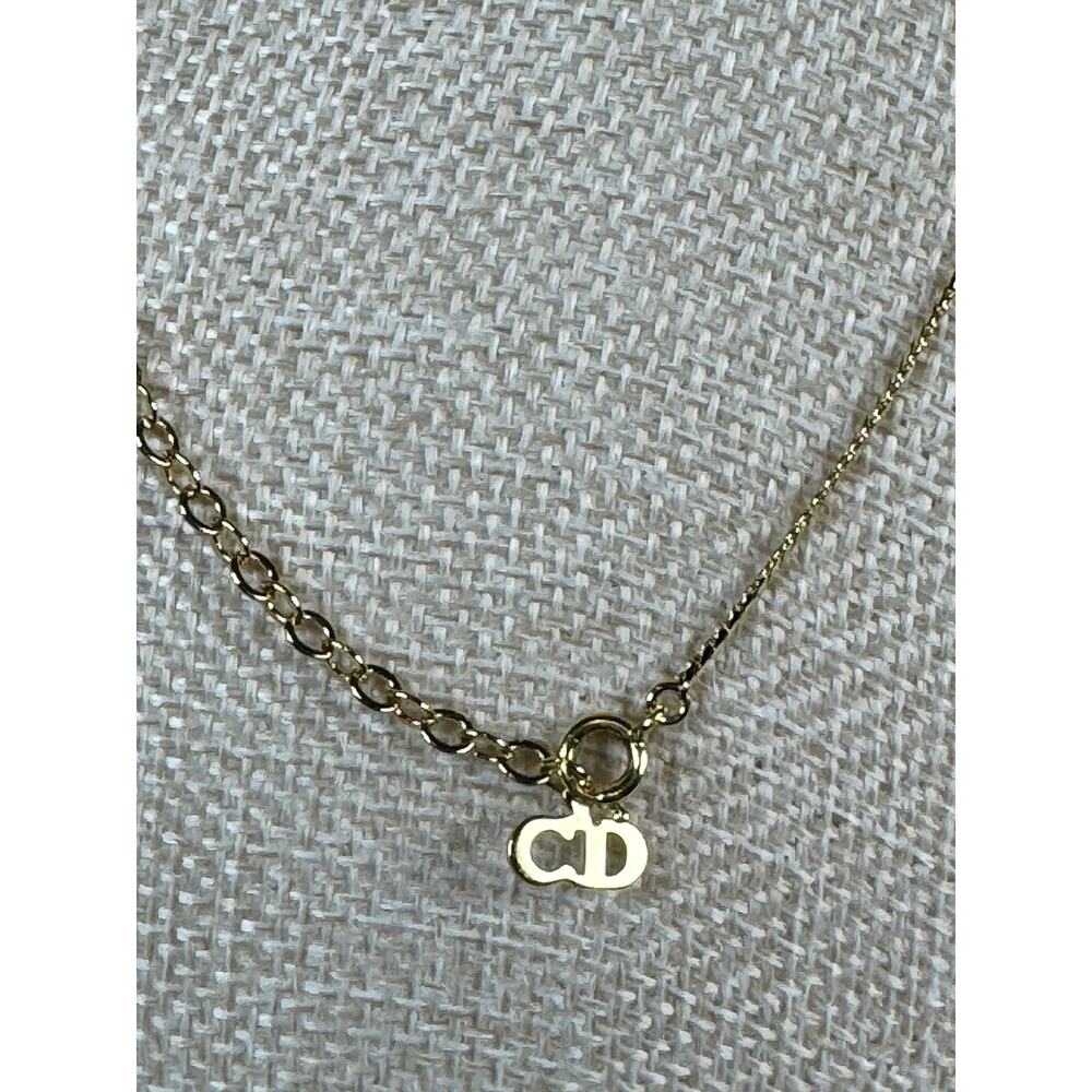 Christian Dior Gold Tone Chevron V Necklace Clear Crystal CD Charm - Picture 4 of 6